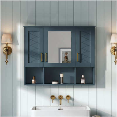 Armoire à pharmacie murale 2 en 1 avec tablettes réglables et portes à fermeture douce, miroir haute définition avec rangement pour meuble-lavabo