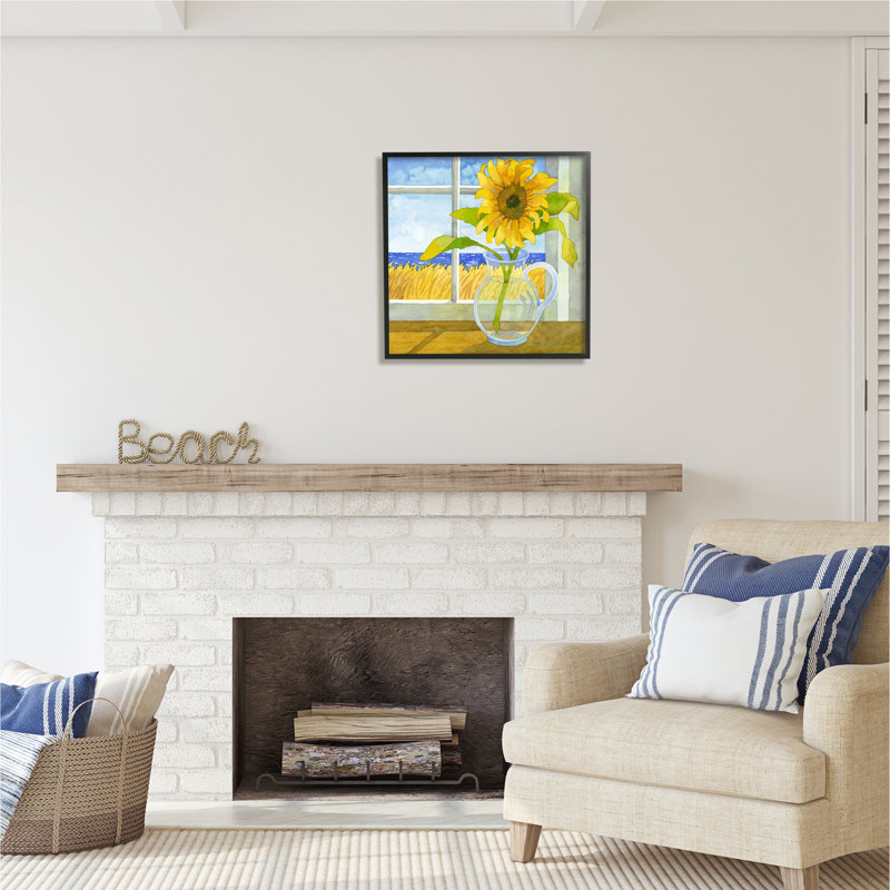 «Sunflower In Coastal Window» encadré sur bois par Robin Altman, peinture, H 24 po x l 24 po x P 1,5 po