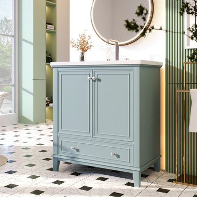 Ensemble de meuble-lavabo 30 po avec lavabo, armoire de salle de bain multifonctionnelle avec portes et tiroir, structure solide et panneau de fibres à densité moyenne