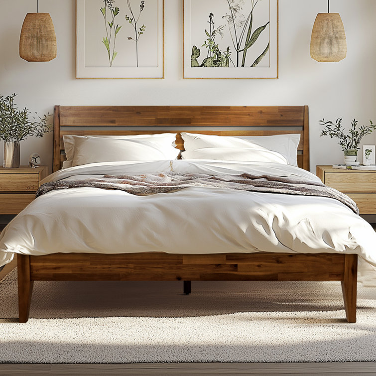 Acacia Premium Emery Solid Wood Platform Bed Frame with Headboard Included, No Box Spring Needed, Weight Capacity 800lb.