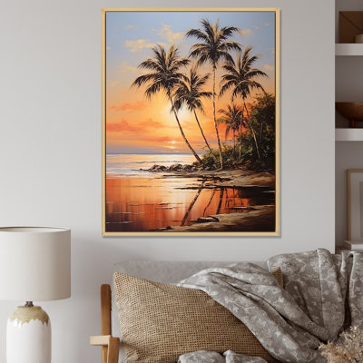 «Palm Tree Tropical Getaway Sunset Bronze Beach II», reproduction sur toile