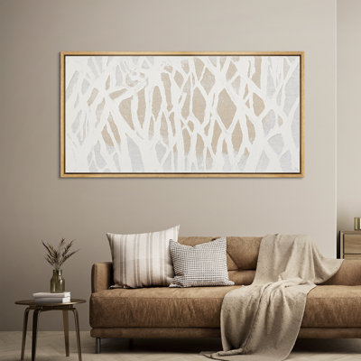 Minimalist Neutral Branch-Pattern Abstract on Light Background – Large Framed Canvas Master Bedroom Wall Art Print