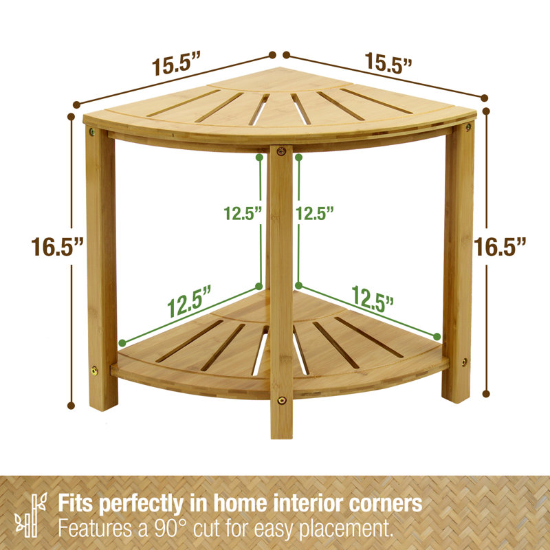 Natural Bamboo Corner Shower Stool with Shelf