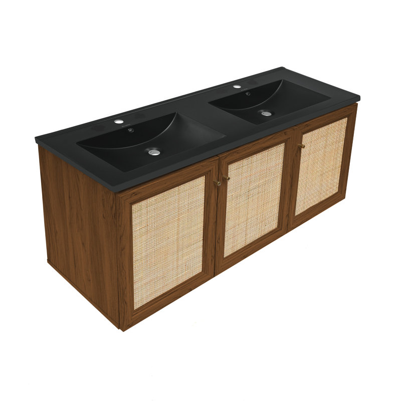 Ensemble de meuble-lavabo mural en chêne avec lavabo double 48 po Classe, Noir, noir, noir, noir, Brun