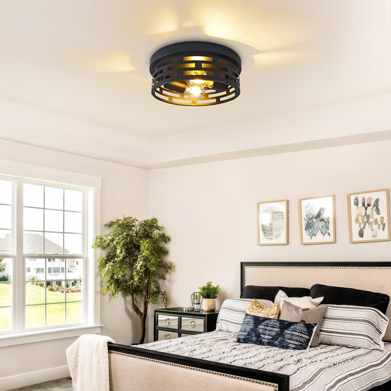 11 In. 2-Light Farmhouse Black Flush Mount Ceiling Light Fixture With Turnable Light Cap (1-Pack), 3.7" H x 3.7" W x 11" D, 2