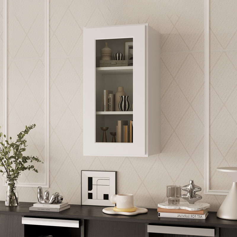 Armoires murales en verre avec contreplaqué blanc l 15 po x P 12 po x H 30 po Prêt à assembler, 15"W * 30"H * 12"D