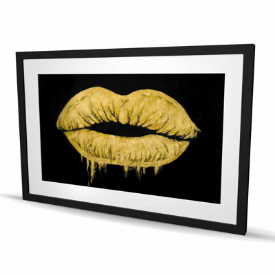 Golden Lips - Pop Art, impression encadrée minimaliste pour la décoration intérieure