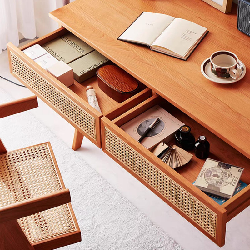 Cherry wood color Rectangular Solid Wood with 2 drawers Writing desk, 29.92" H x 47.24" W x 23.62" D