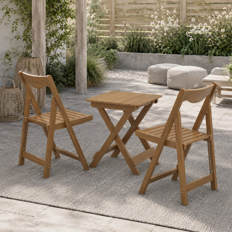 Mirina 2 - Person Wood Patio Dining Set with Rectangular Table, Teak
