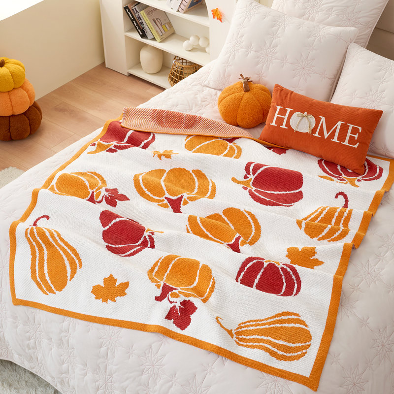 Jeté d'automne en chenille tricoté en tricot - motif réversible, doudou d'automne