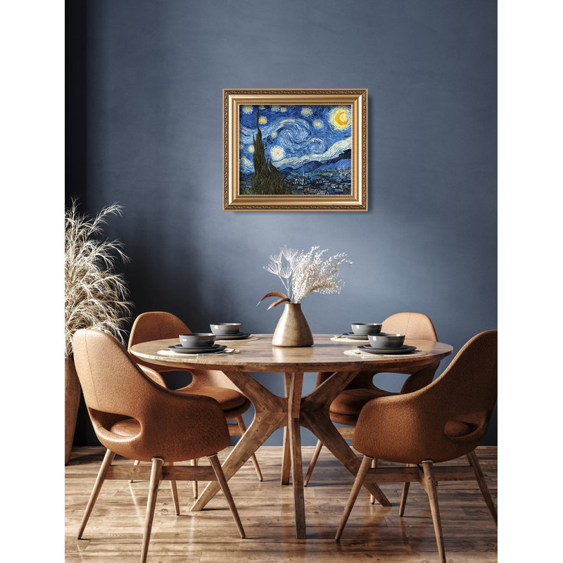 «The Starry Night» par Vincent Van Gogh - reproduction d'art sur toile, H 16 po x l 20 po, Toile avec cadre or