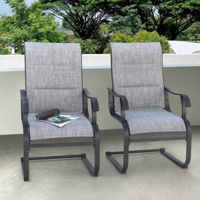 Atrayu Outdoor Patio Dining Armchair with Breathable PVC and Fabric Iron Frame for Backyard