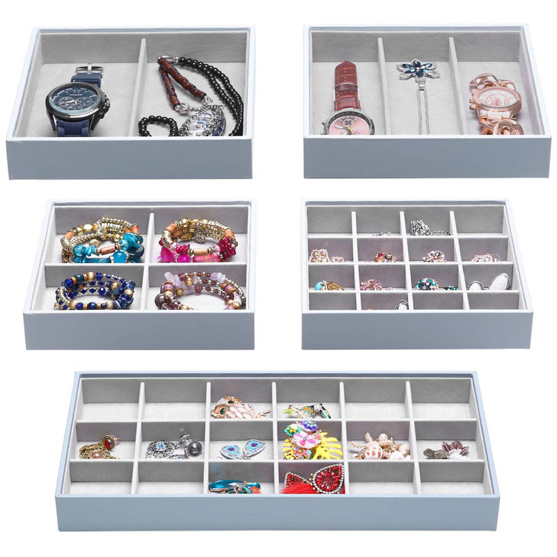Magic Stackable Jewellery Trays Closet Dresser Drawer Organizer For Accessories, Gadgets & Cosmetics, Storage Display Showcase Holder Box, Set Of 5