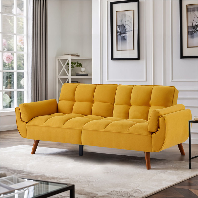 Tarantino Twin 75.3'' Upholstered Convertible Sofa, Yellow Linen