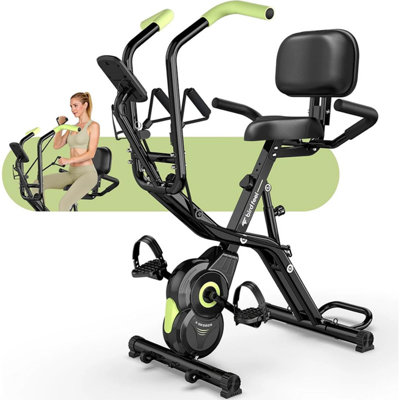 Foldable Exercise Bike,Multifunctional Indoor Stationary Bikes for Home with 8-Level Magnetic Resistance,Quiet Workout Bike with Arm Resistance Bands,LCD Monitor,300LBS Capacity