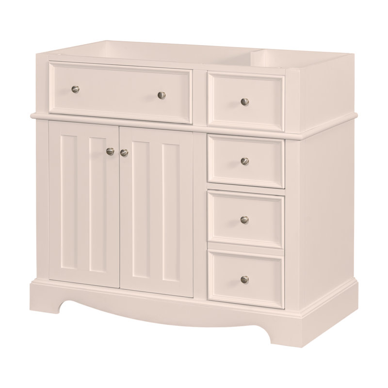 Meuble-lavabo 36 po sans lavabo, meuble-lavabo autoportant avec 3 tiroirs et tablette réglable, Blanc, Argent argent