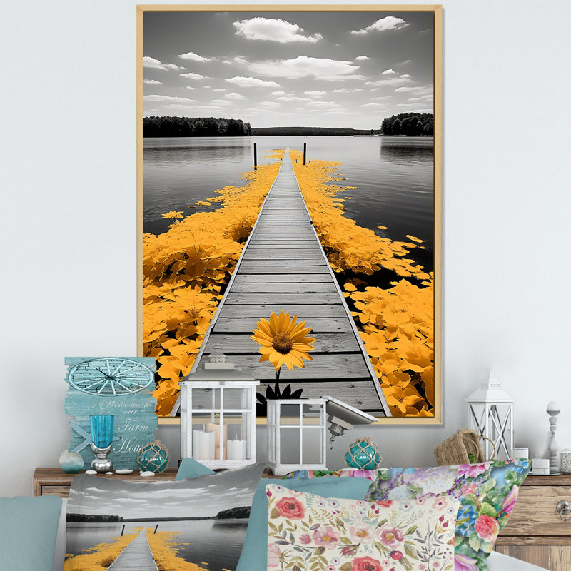 Baldvin, lac jaune, gris, Lakeside Retreat I, Encadré naturel, H 20 po x l 12 po x P 1 po