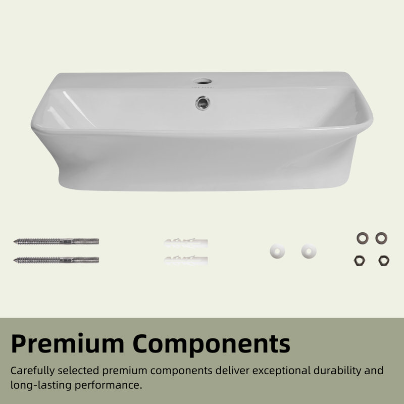 Lavabo mural rectangulaire en céramique avec trop-plein et trous pour robinet central Los Flexi, Blanc, Simple (1 trou)