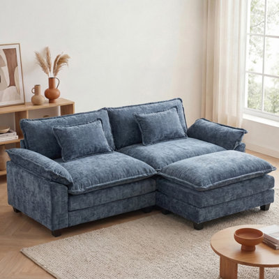 Modern 3 Seat 86" L Shpaed Sectional Sofa Cloud Couch With Removable Ottoman
