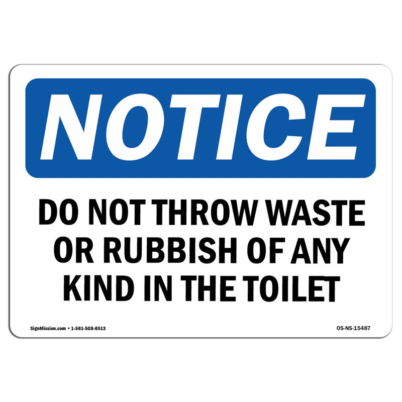 Enseigne de toilette «Ne pas jeter de déchets ou de déchets»