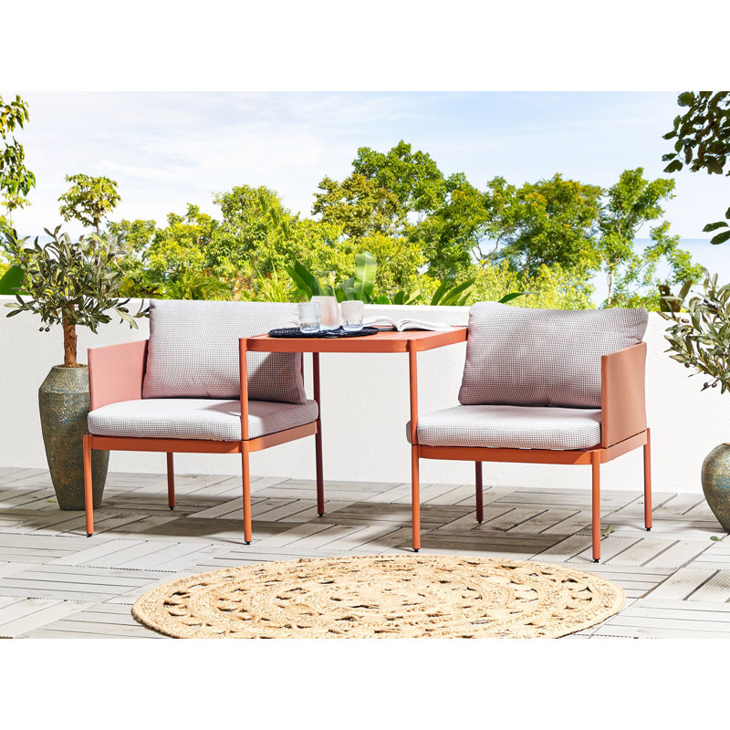Jarif Metal 2 - Person Seating Group with Cushions, Orange, Grey
