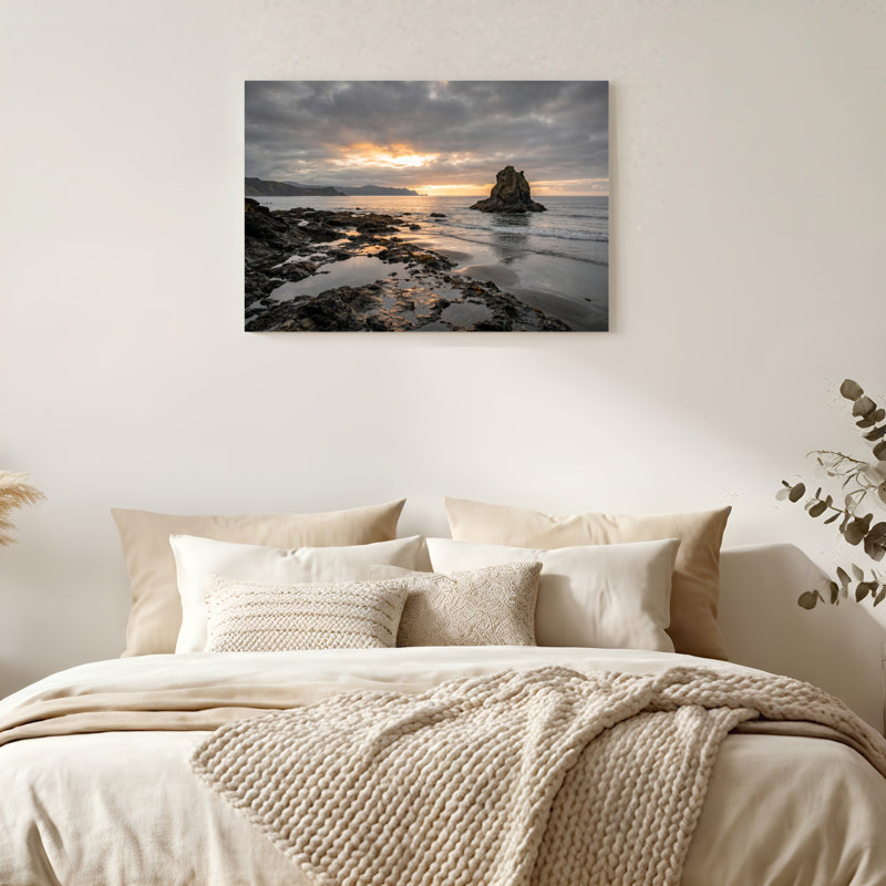 «Gallery Wrap», art mural sur toile pour le salon, la chambre à coucher, le bureau ou le vestibule - décoration murale décorative avec coucher de soleil côtier