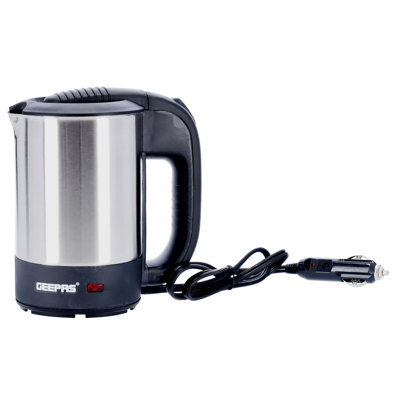 GEEPAS Travel Kettle | Stainless Steel Portable Auto Shut Off Concealed Boil-dry Protection | Electric Kettle for Camping Caravan Van Road Trips with Cigarette Lighter | 2 Year Warranty 500ml