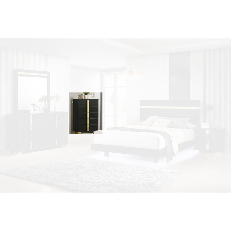 Commode 5 tiroirs Riegel, Noir