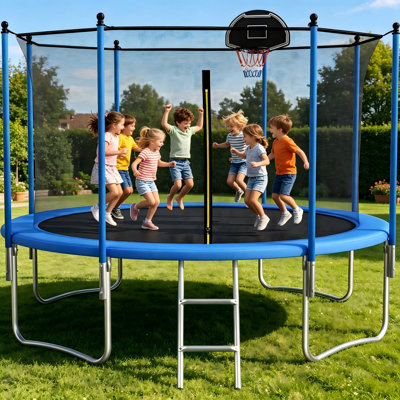 Round 12FT Trampoline for Kids and Adults with Safety Enclosure Net & T-Hook, Outdoor Backyard Trampoline Heavy Duty
