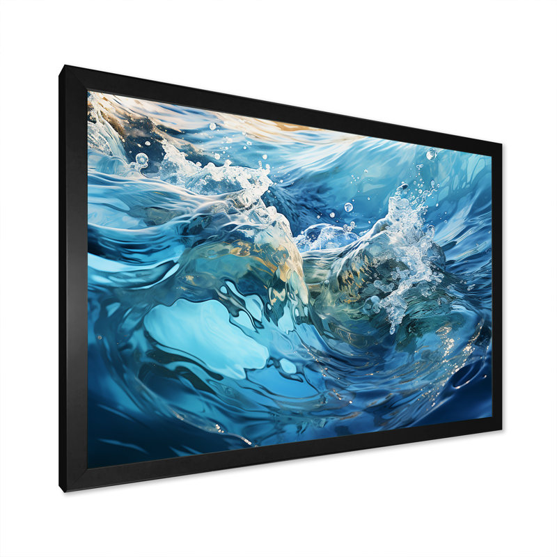 Fusion bleu marine et blanc IV sur toile, H 24 po x l 32 po x P 1 po, Cadre simple noir