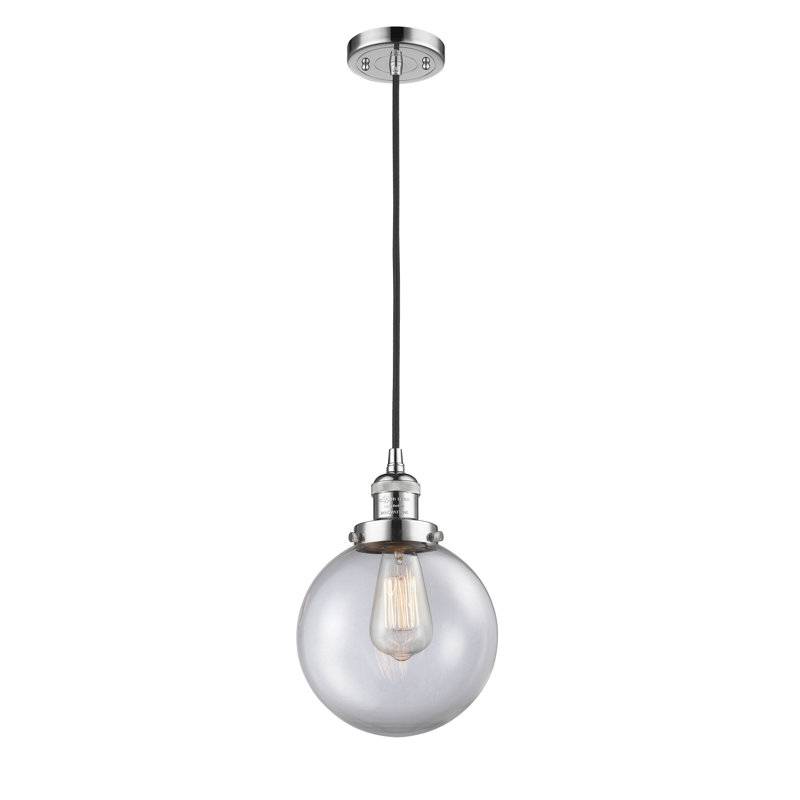 Clementina 1 - Light Single Pendant, Clear, Polished Chrome, 6 Watt Vinage LED Bulb