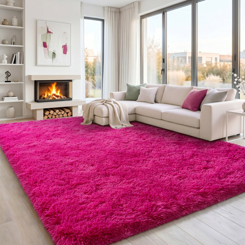 Solid Rug Soft Fluffy Rose Red Indoor Area Rug for Living Room Bedroom Nursery Kids Room, Rectangle 6' x 9', Rose Red