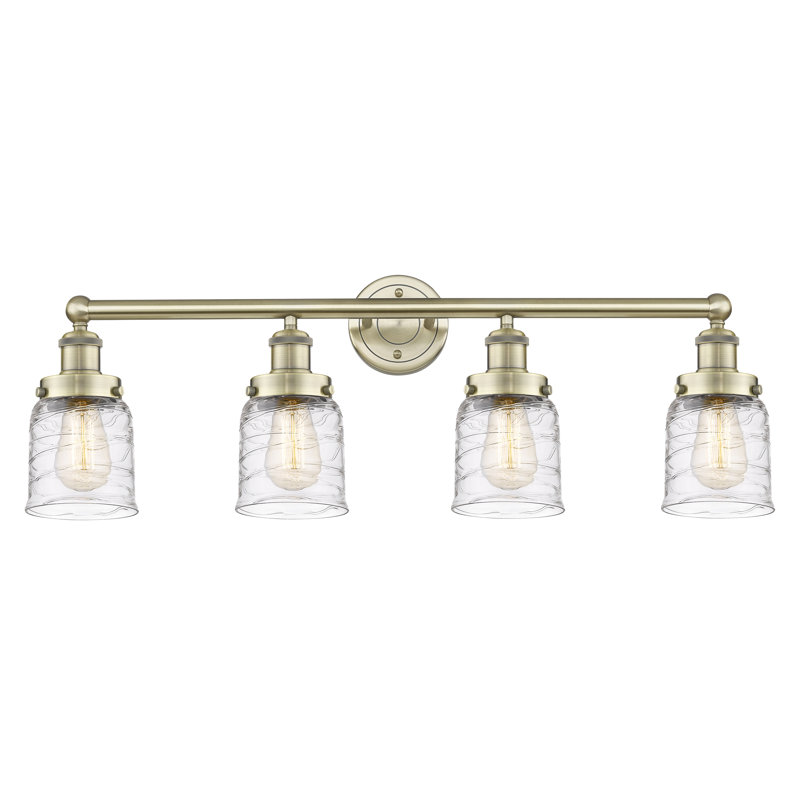 Éclairage pour meuble-lavabo à 4 lumières à intensité variable Asheton, Tourbillon déco transparent, Laiton antique