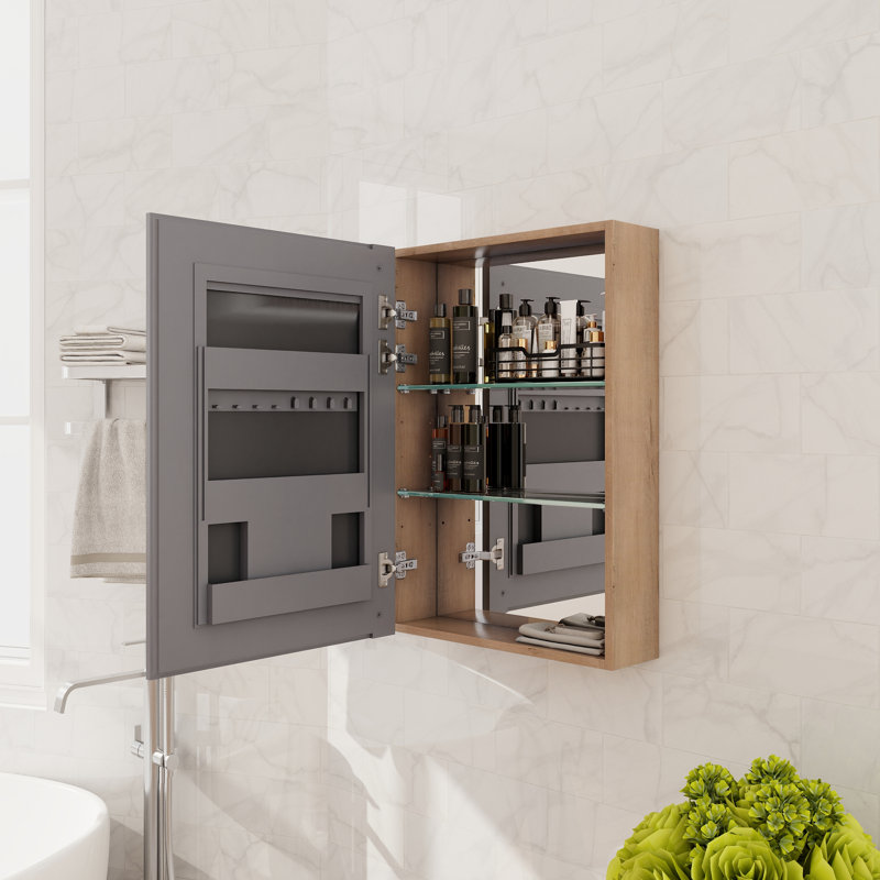Armoire à pharmacie de 20 po avec porte miroir et 2 tablettes réglables en verre, H 27,58 po x l 19,76 po x P 5,89 po