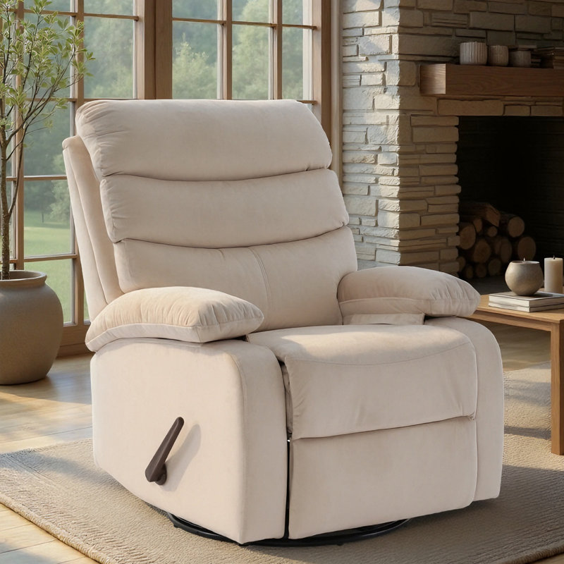  Swivel Rocker Recliner Chair In Velvet, Compact Modern Design Recliners For Small Spaces With Plush Comfort-Beige, Beige