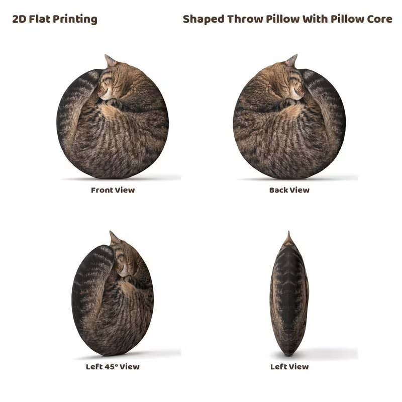 1pc Sweet Sleeping Tabby Cat Curled Into Round Shape 2D Flat Printing Shaped Stuffed Throw Pillow Decorative Cushion Pillow for Gift Bedroom Sofa Room Party Decor 30cm