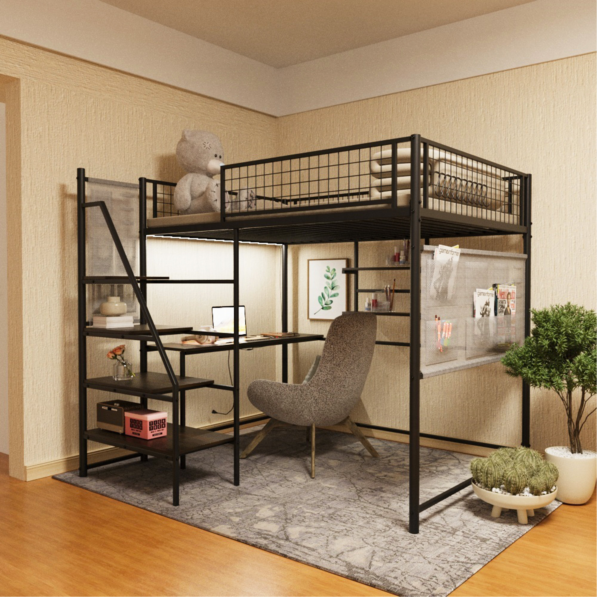 Trent Austin Design Full Size Loft Metal Bed With Black For Bedroom And ...