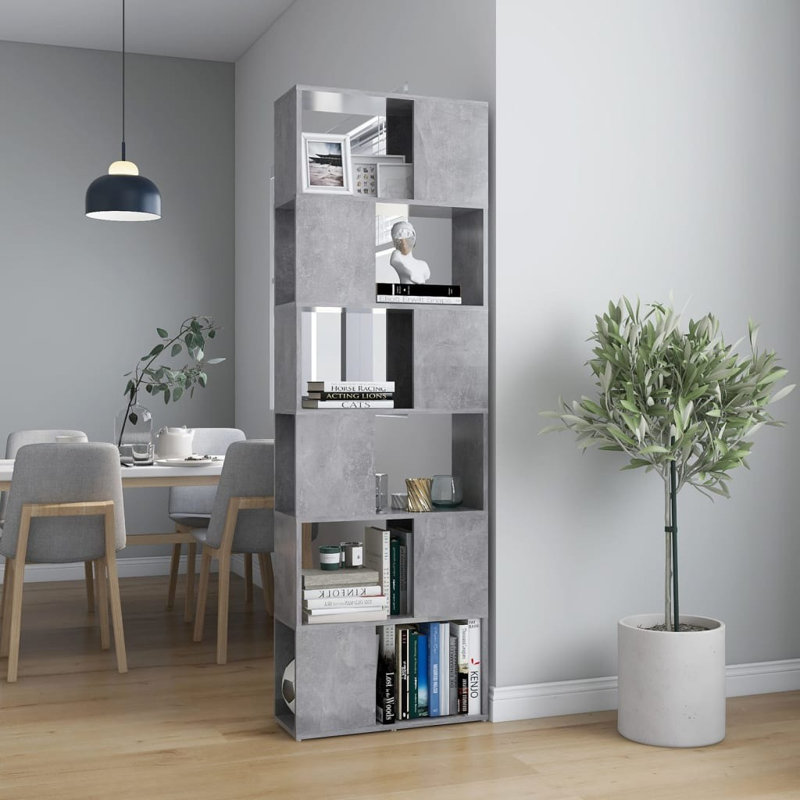 Borough Wharf Book Cabinet/Room Divider, (6 Shelves) 186cm H x 60cm W x 24cm D, Concrete Grey