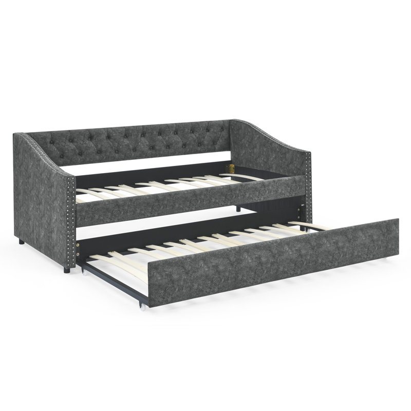 Upholstered Tufted Daybed with Trundle, Full, Dark Gray Incorrect