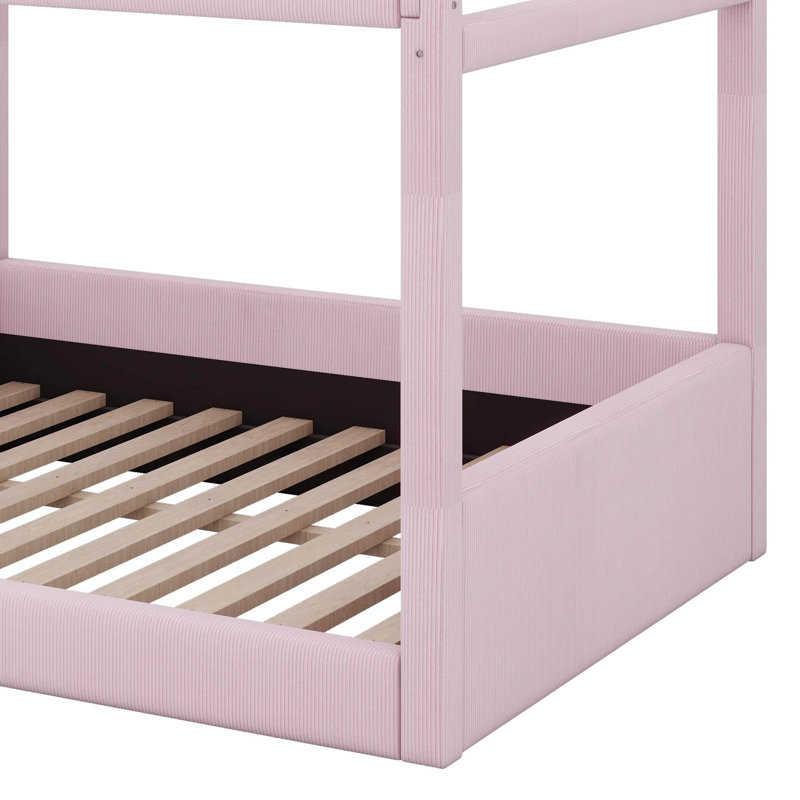 Lit de jour double rembourré avec bandes lumineuses DEL, Rose