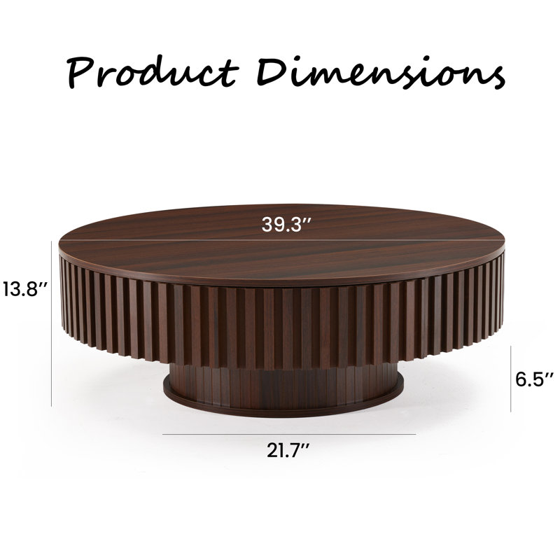 Round Coffee Table, 13.8" H x 39.3" L x 39.3" W, Walnut