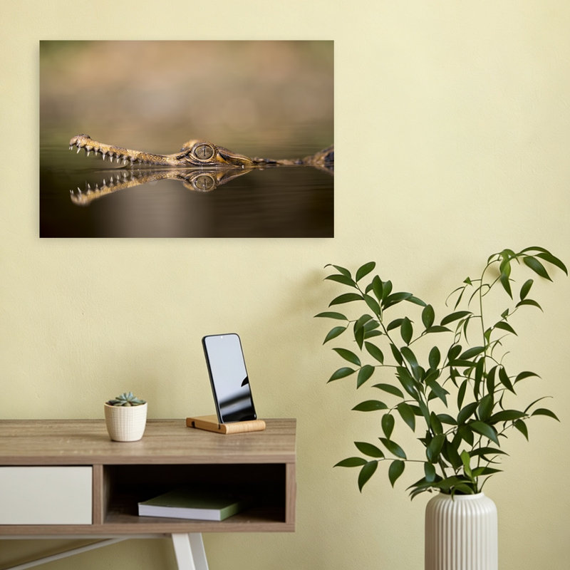 Sinyulong On The Water Contemporary Crocodile Animal Wall Art Print 1 Piece Wrapped Canvas Wall Art, 30.48cm H x 45.72cm W