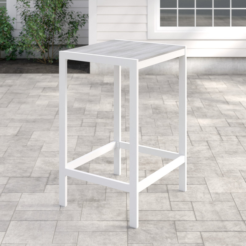 Maine White and Light Gray Aluminum Outdoor Bar Table