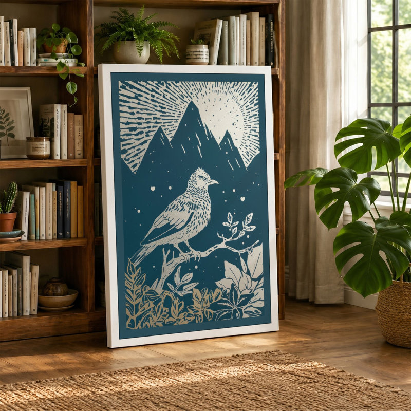 Mountain Perch Japandi - Wrapped Canvas, 18x12 - 45.7 x 30.5 cm, Black Border