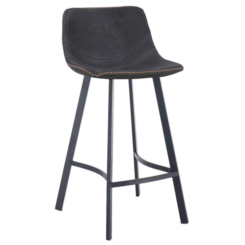 Banaz Upholstered and Faux Leather Bar Stool with Steel Frame, Black