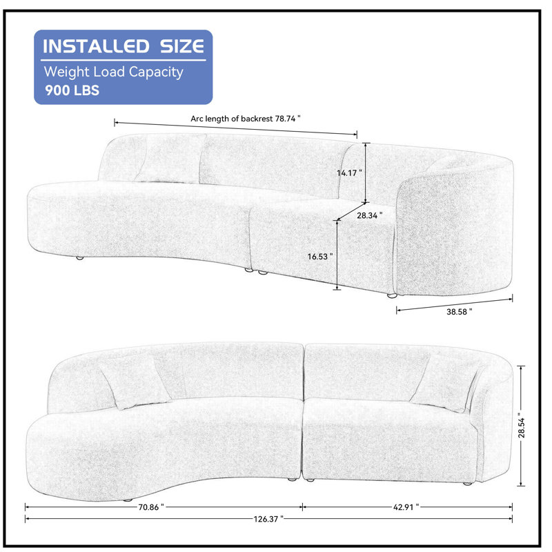Upholstered 126.37 " Sofa & Chaise, White 100% Polyester
