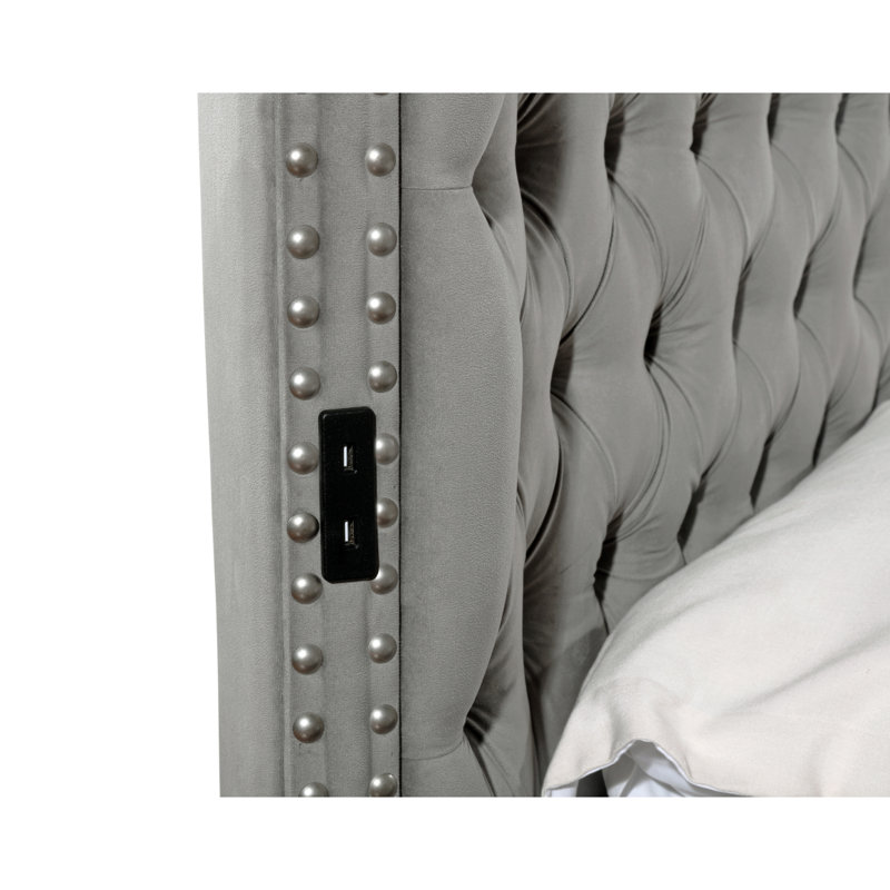 Grand lit de rangement touffeté Hazel en bois gris (inventaire CA), gris, Grand