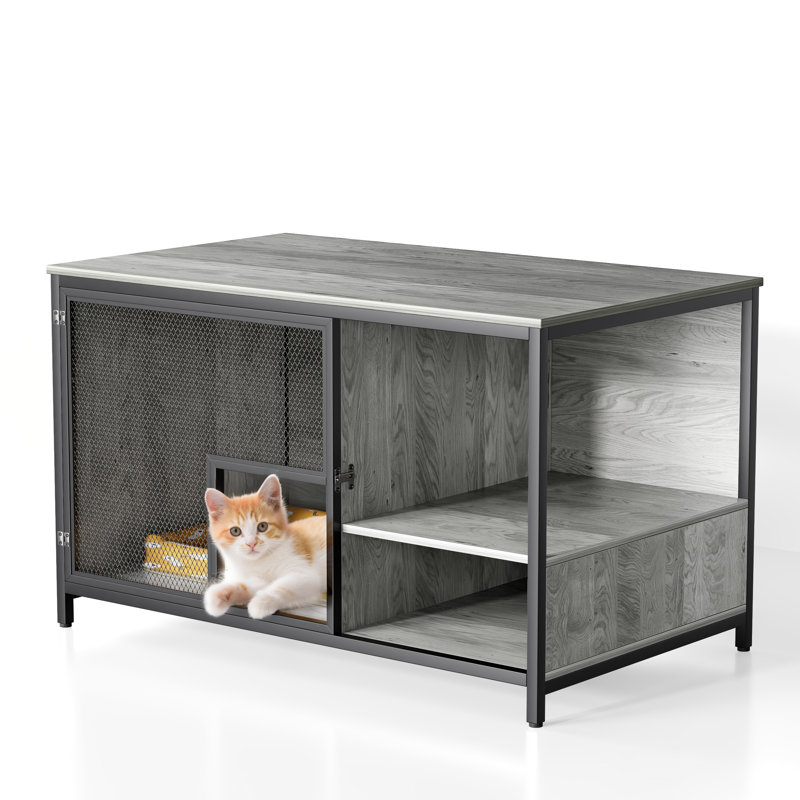 Grande armoire de rangement pour chat en bois avec bac à litière, Grey