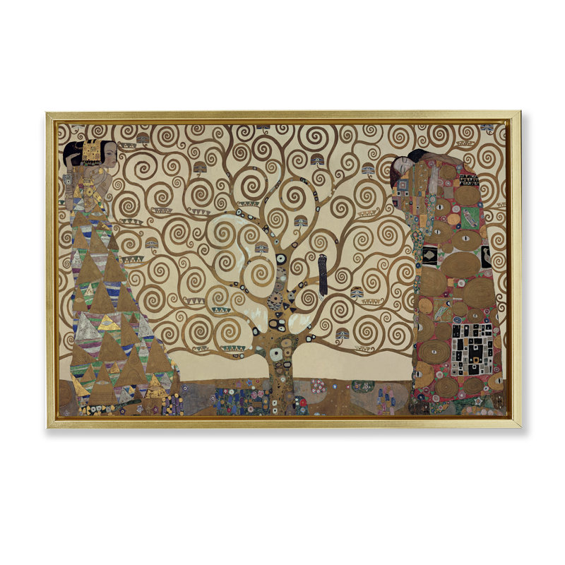 L'arbre de vie, cadre flottant Klimt, design by Gustav Klimt, H 21 po x l 31 po, Cadre flottant métallique doré