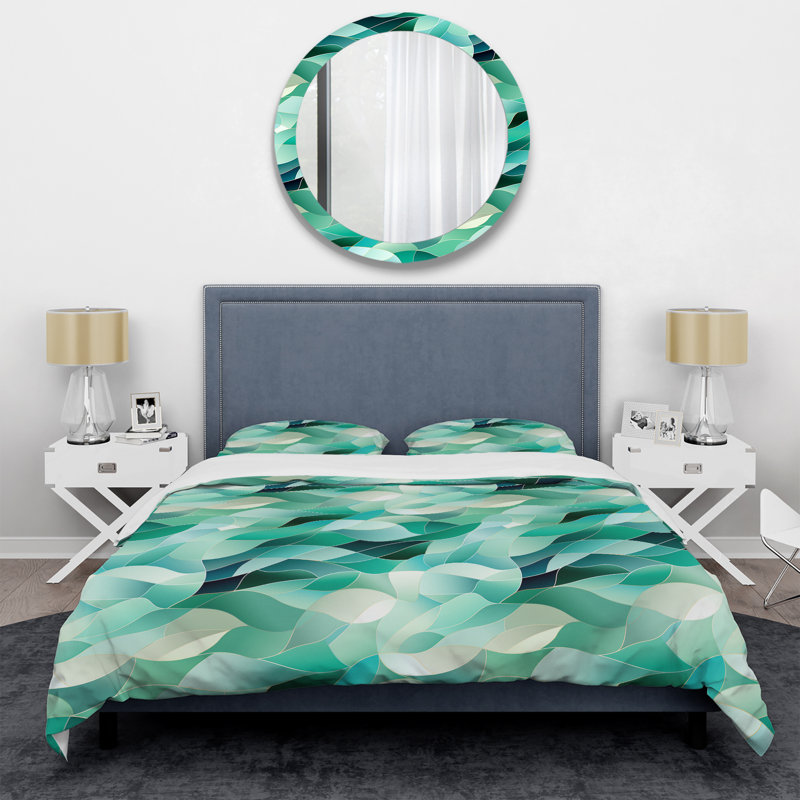 Ensemble de housse de couette à motif de côtes bleu clair en mosaïque vert clair II